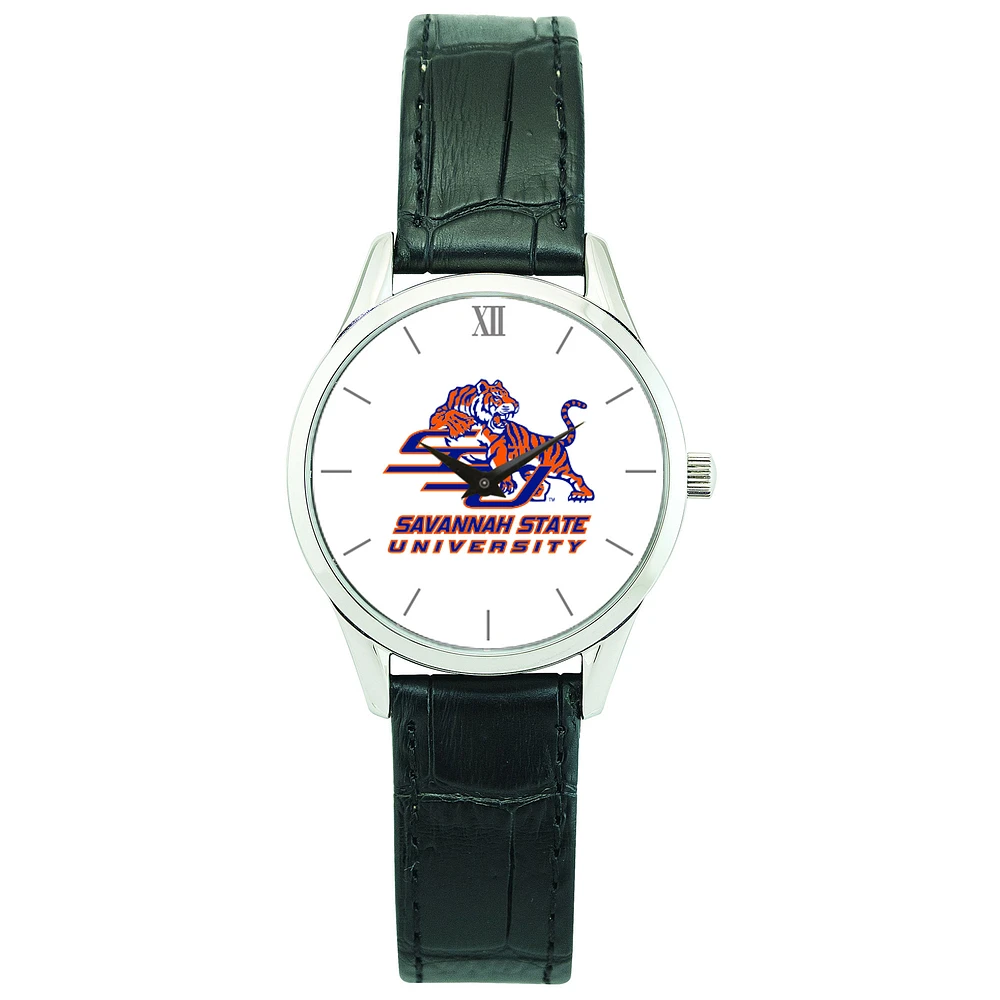 Women's Silver Savannah State Tigers Stainless Steel Watch with Leather Band