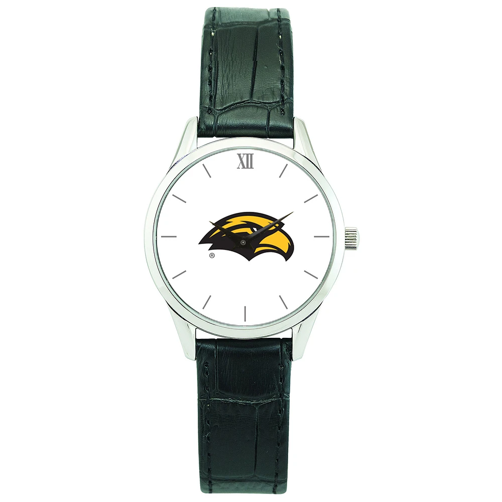 Women's Silver Southern Miss Golden Eagles Stainless Steel Watch with Leather Band