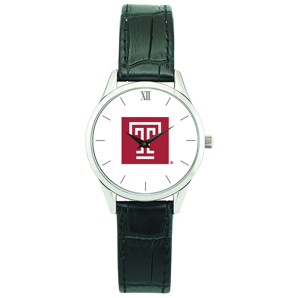 Women's Silver Temple Owls Stainless Steel Watch with Leather Band