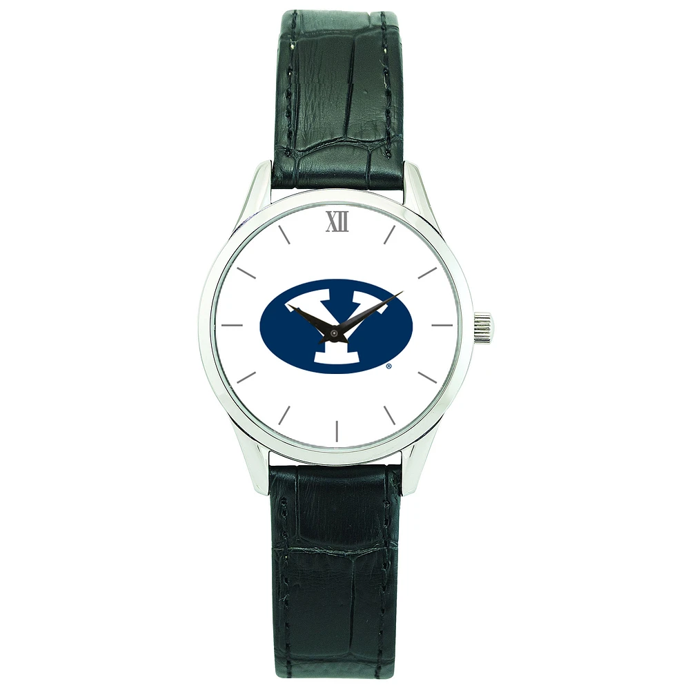 Women's Silver BYU Cougars Stainless Steel Watch with Leather Band