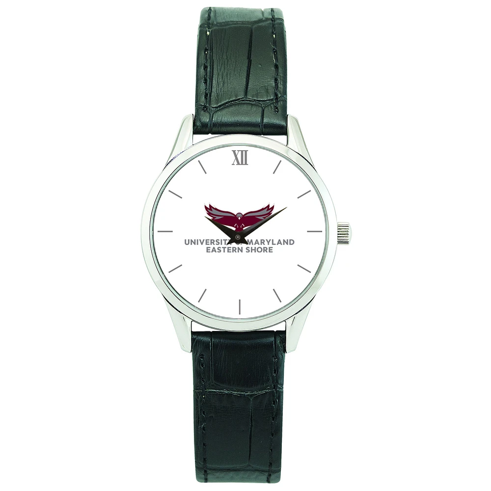 Women's Silver Maryland Eastern Shore Hawks Stainless Steel Watch with Leather Band
