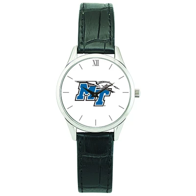 Women's Silver MTSU Blue Raiders Stainless Steel Watch with Leather Band