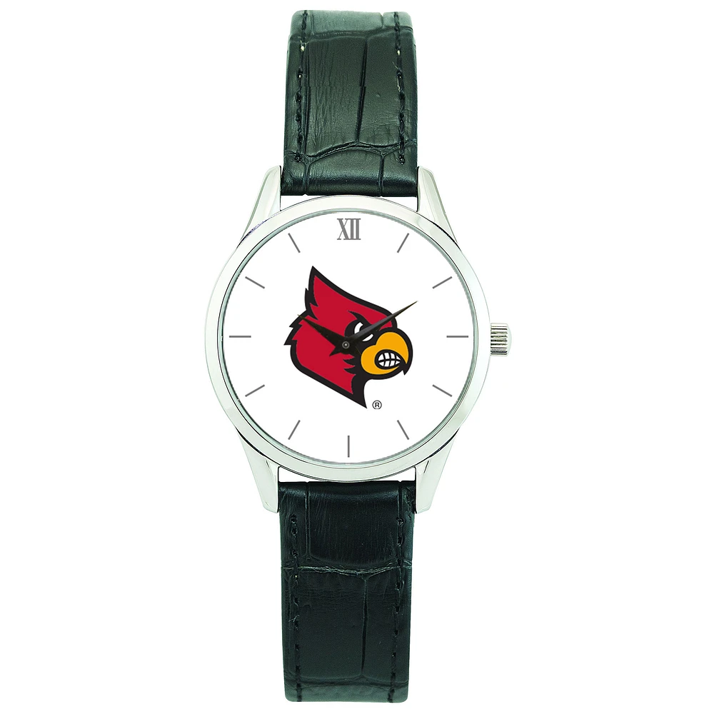 Women's Silver Louisville Cardinals Stainless Steel Watch with Leather Band