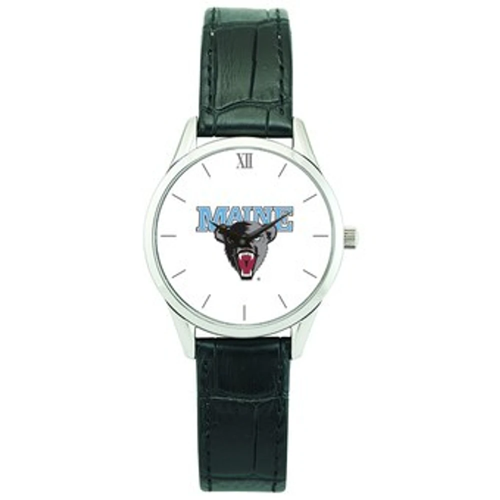 Women's Silver Maine Black Bears Stainless Steel Watch with Leather Band