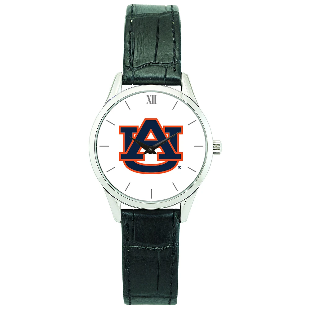 Women's Silver Auburn Tigers Stainless Steel Watch with Leather Band