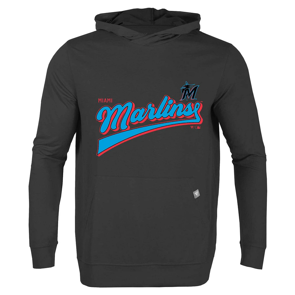 Men's Levelwear Black Miami Marlins Relay 2.0 Retro Pullover Hoodie