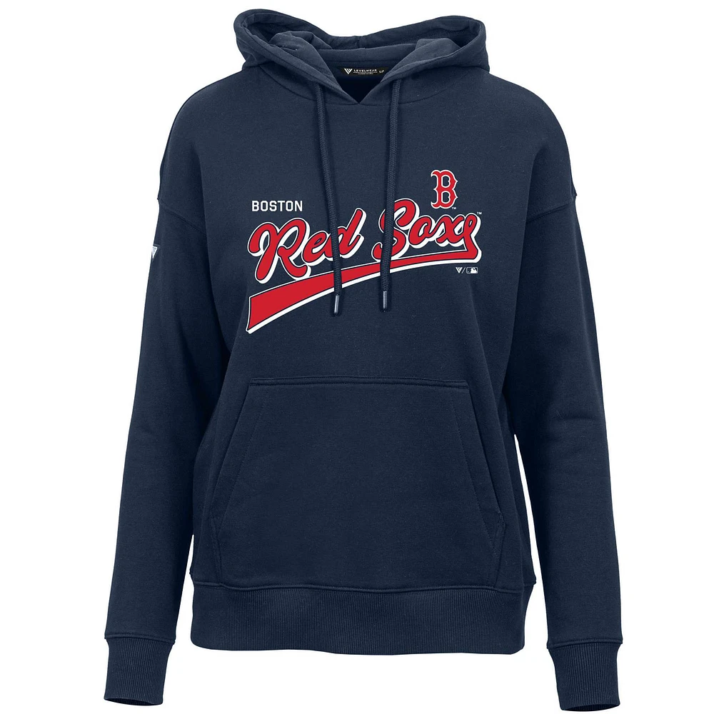 Women's Levelwear Navy Boston Red Sox Adorn Retro Rafter Pullover Hoodie