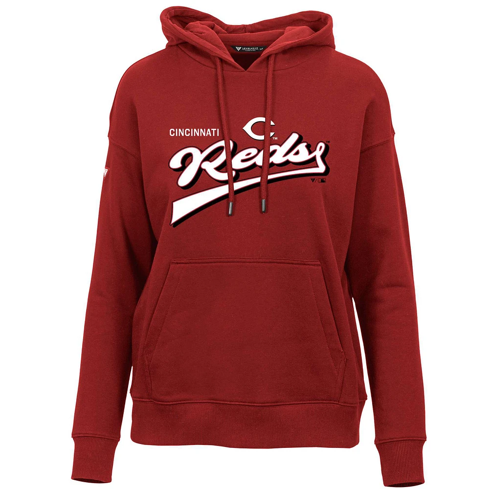 Women's Levelwear Red Cincinnati Reds Adorn Retro Rafter Pullover Hoodie