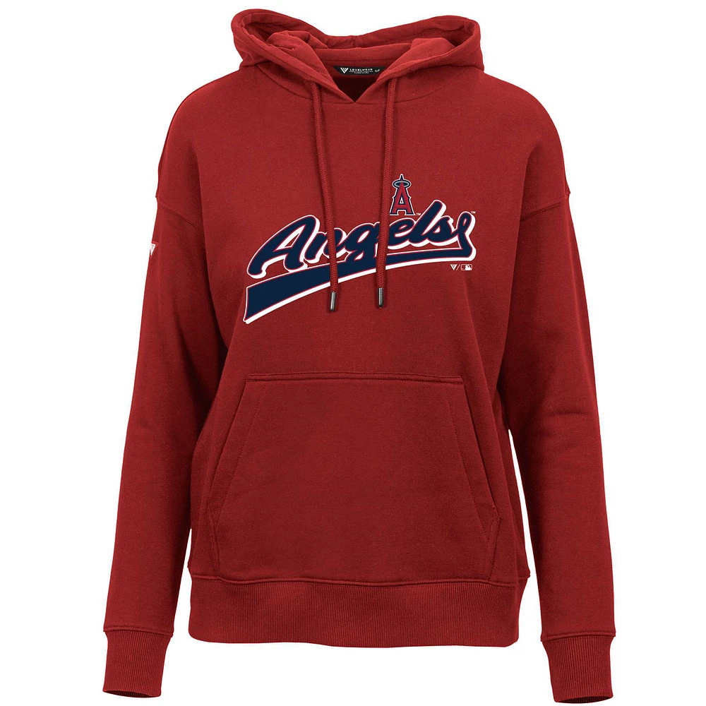 Women's Levelwear Red Los Angeles Angels Adorn Retro Rafter Pullover Hoodie