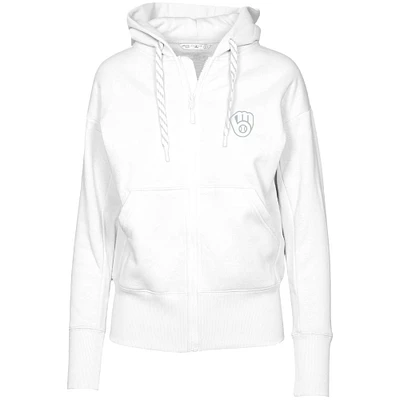 Women's Levelwear White Milwaukee Brewers Gardinia Core Full-Zip Hoodie