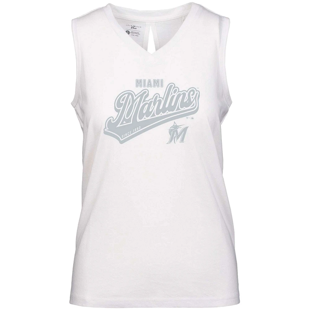 Women's Levelwear White Miami Marlins Paisley Sweep V-Neck Tank Top