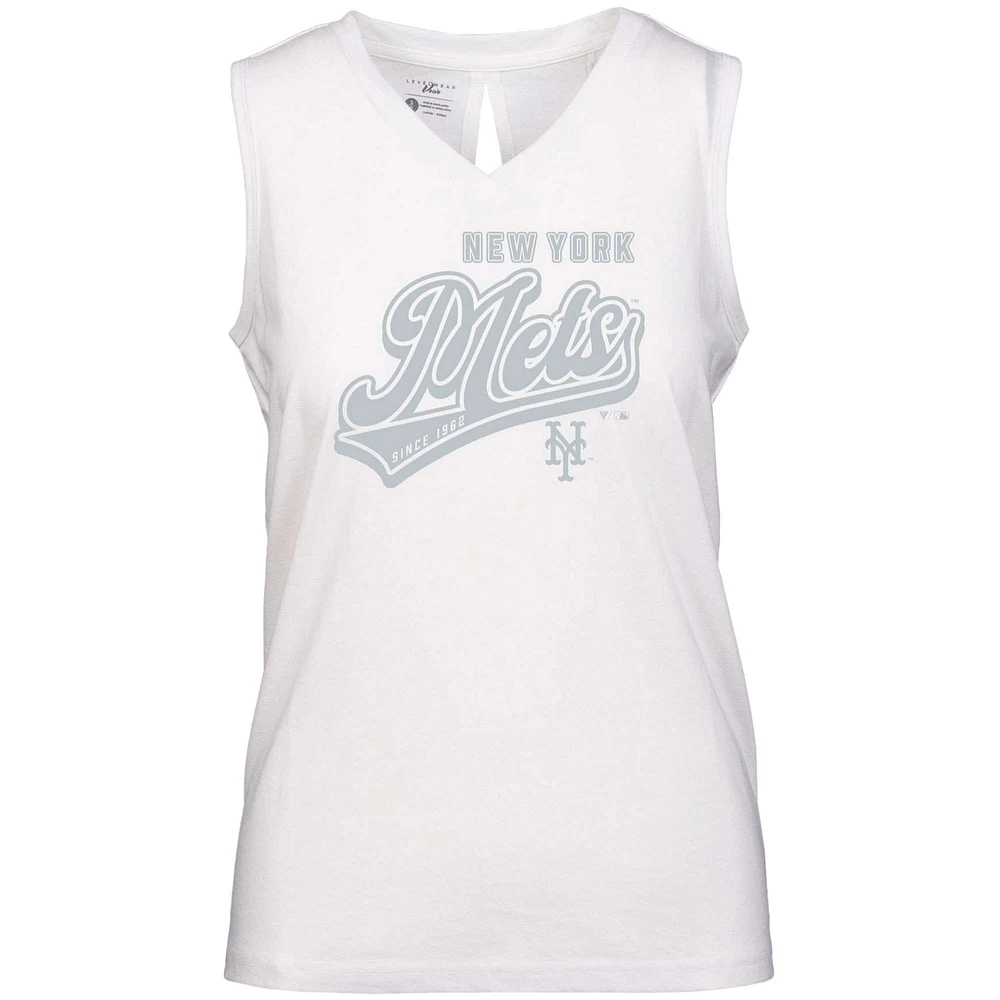 Women's Levelwear White New York Mets Paisley Sweep V-Neck Tank Top
