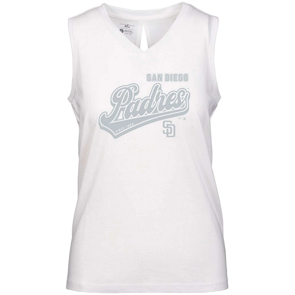 Women's Levelwear White San Diego Padres Paisley Sweep V-Neck Tank Top