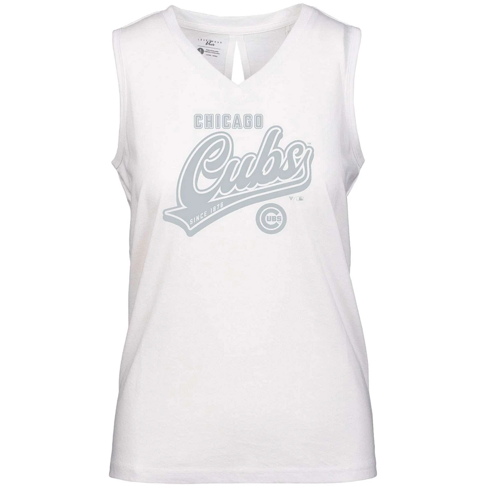Women's Levelwear White Chicago Cubs Paisley Sweep V-Neck Tank Top