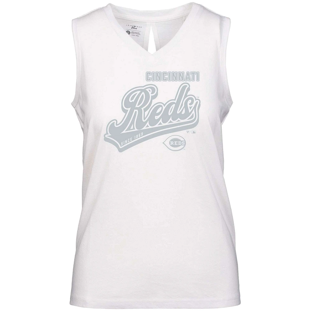 Women's Levelwear White Cincinnati Reds Paisley Sweep V-Neck Tank Top