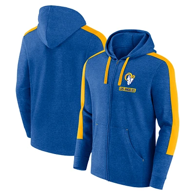 Men's Fanatics Heather Royal Los Angeles Rams Gains Full-Zip Hoodie