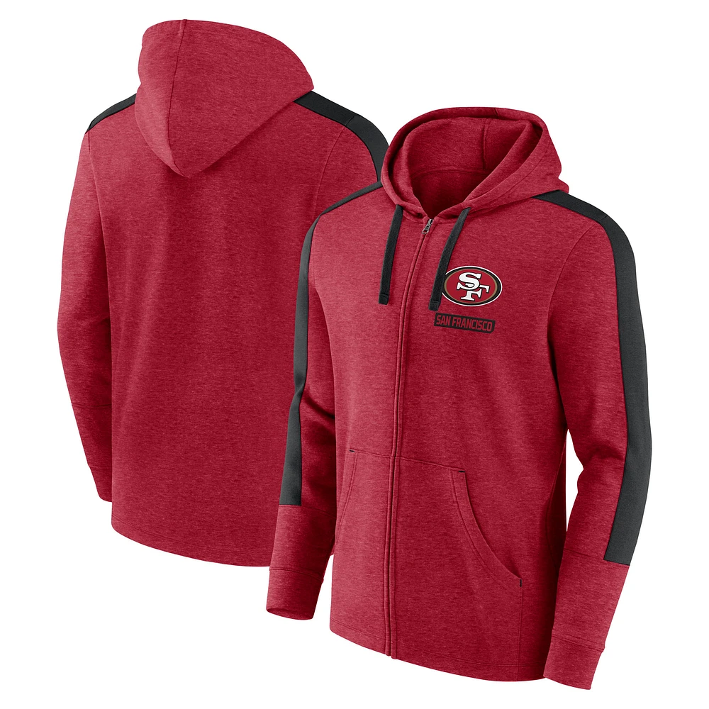 Men's Fanatics Heather Scarlet San Francisco 49ers Gains Full-Zip Hoodie