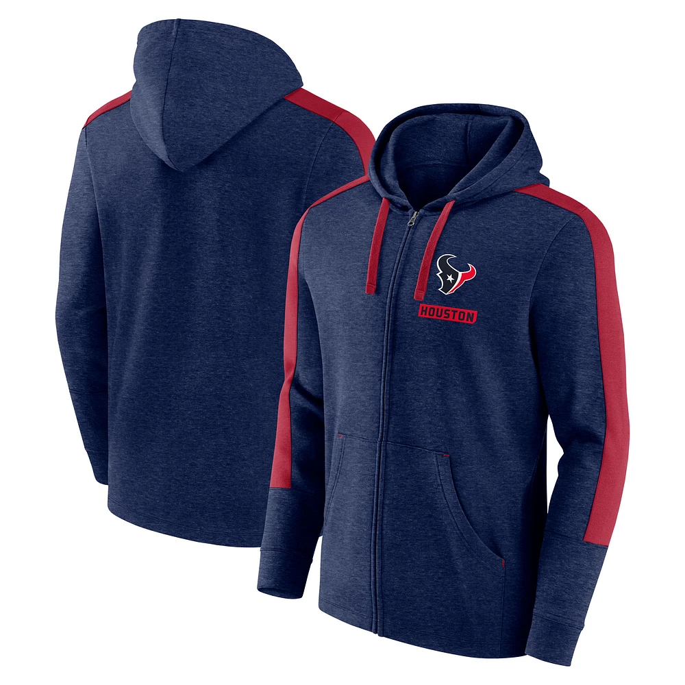 Men's Fanatics Heather Navy Houston Texans Gains Full-Zip Hoodie