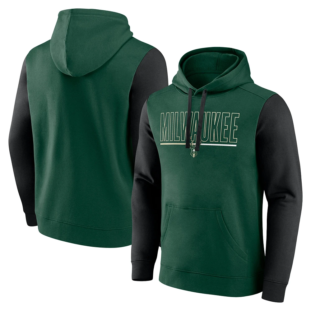 Men's Logo Athletic Hunter Green Milwaukee Bucks Outline Colorblock Pullover Hoodie