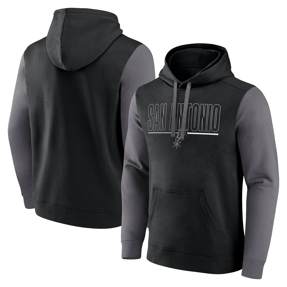 Men's Logo Athletic Black San Antonio Spurs Outline Colorblock Pullover Hoodie