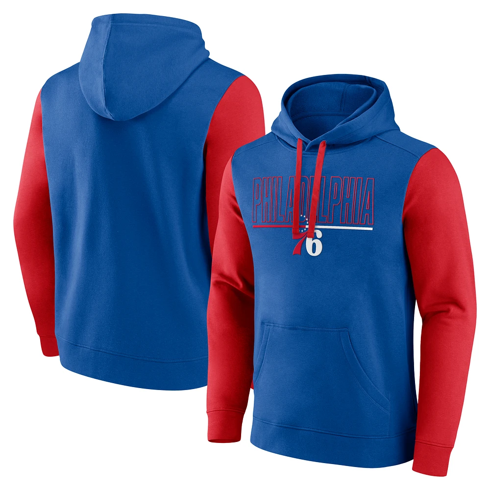 Men's Logo Athletic Royal Philadelphia 76ers Outline Colorblock Pullover Hoodie