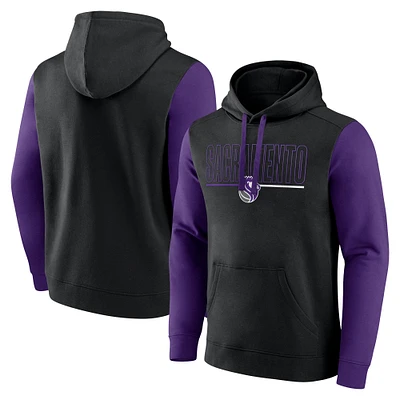 Men's Logo Athletic Black Sacramento Kings Outline Colorblock Pullover Hoodie