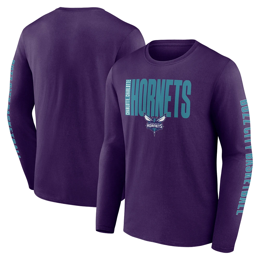 Men's Logo Athletic Purple Charlotte Hornets Vision Long Sleeve T-Shirt