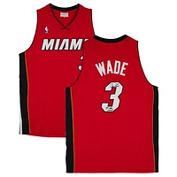 Dwyane Wade Miami Heat Autographed Red Mitchell & Ness Swingman Jersey with "3x NBA Champ" Inscription