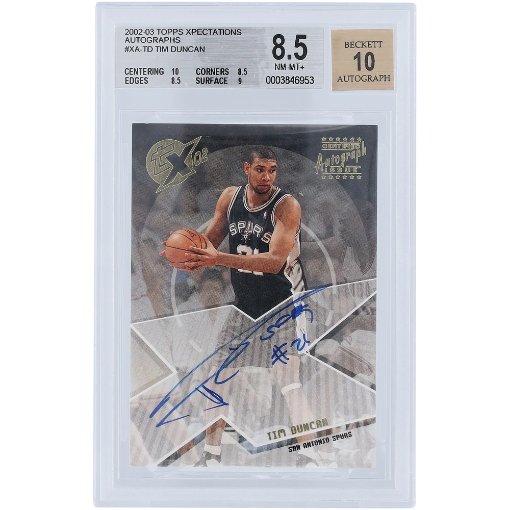 Tim Duncan San Antonio Spurs Autographed 2002-03 Topps Xpectations #XA-TD BGS Authenticated 8.5/10 Card - 10,8.5,8.5,9 Subgrades