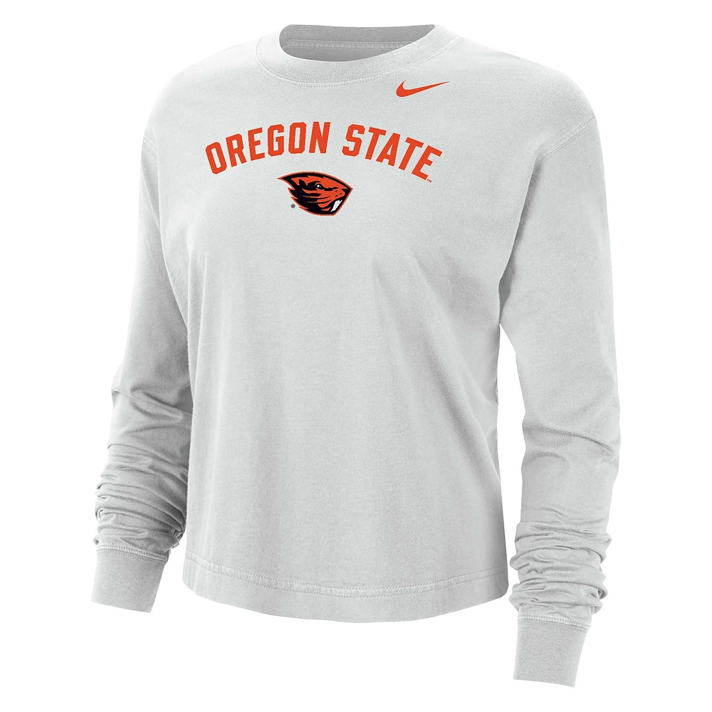 Women's Nike White Oregon State Beavers Boxy Modest Cropped Long Sleeve T-Shirt