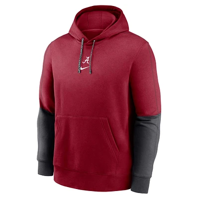 Youth Nike Crimson Alabama Crimson Tide 2024 Sideline Club Fleece Color Block Pullover Hoodie