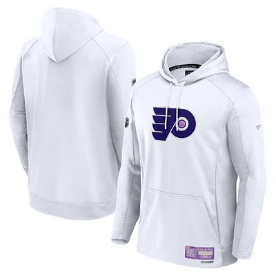 Men's Fanatics White Philadelphia Flyers Authentic Pro Hockey Fights Cancer Pullover Hoodie