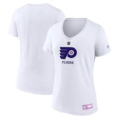 Women's Fanatics White Philadelphia Flyers 2024 Hockey Fights Cancer V-Neck T-Shirt