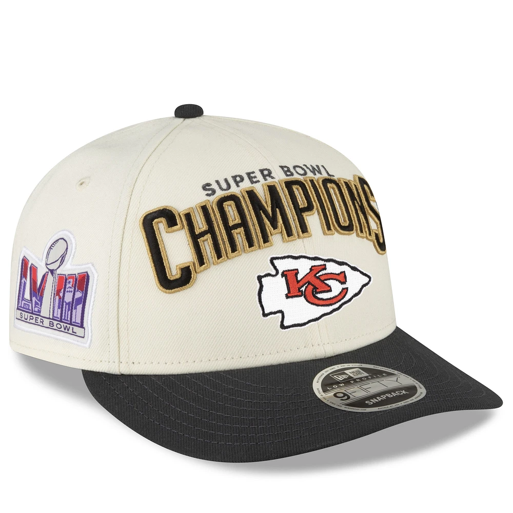 Men's New Era Cream/Black Kansas City Chiefs Super Bowl LVIII Champions Locker Room Low Profile 9FIFTY Adjustable Hat