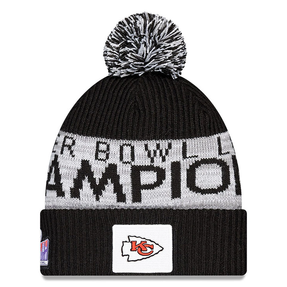Men's New Era Graphite Kansas City Chiefs Super Bowl LVIII Champions Parade Cuffed Pom Knit Hat