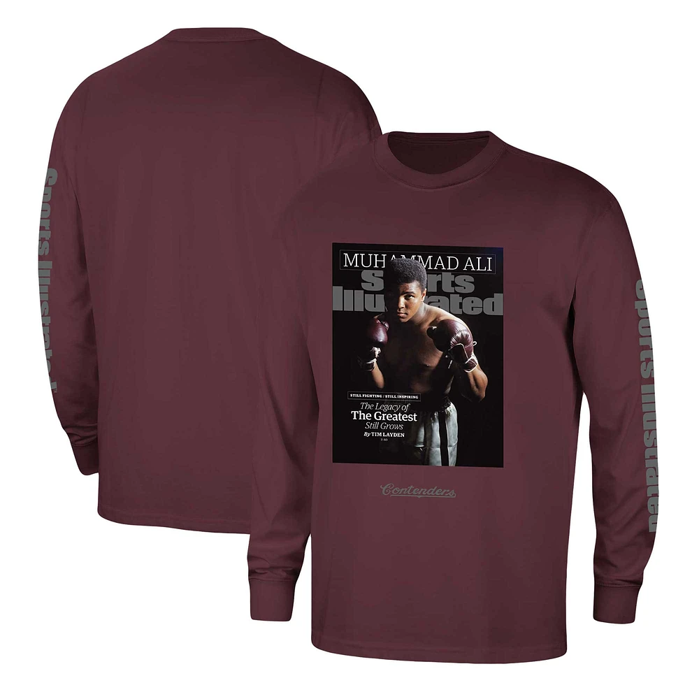 Men's Contenders Clothing Muhammad Ali Maroon Sports Illustrated The Greatest Cover Long Sleeve T-Shirt