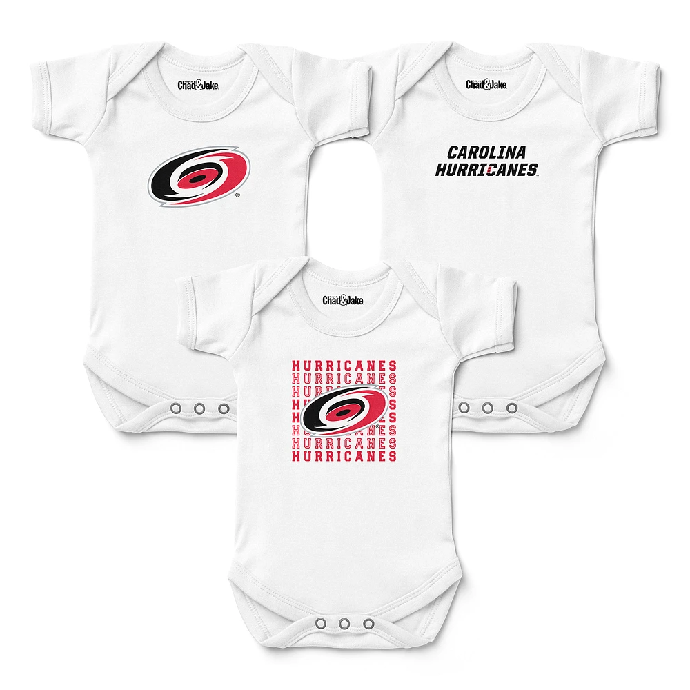 Newborn & Infant Chad Jake White Carolina Hurricanes Three-Pack Bodysuit Set
