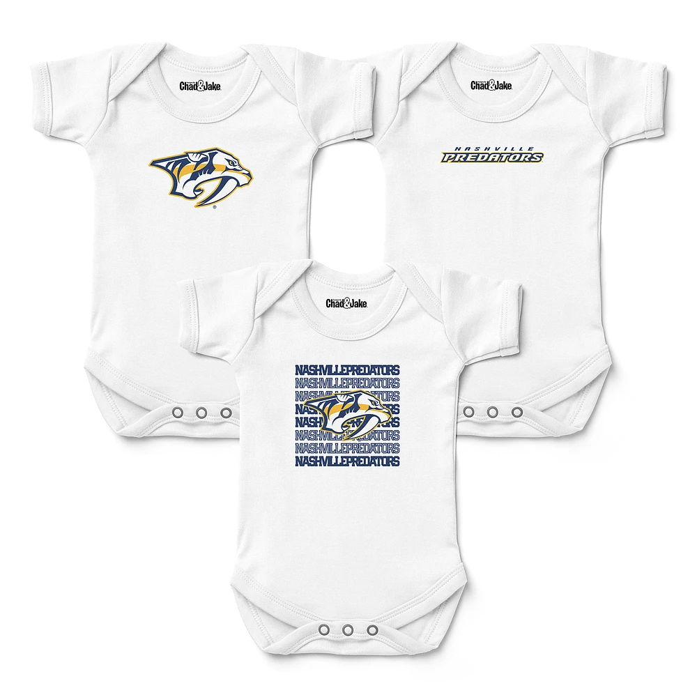 Newborn & Infant Chad Jake White Nashville Predators Three-Pack Bodysuit Set