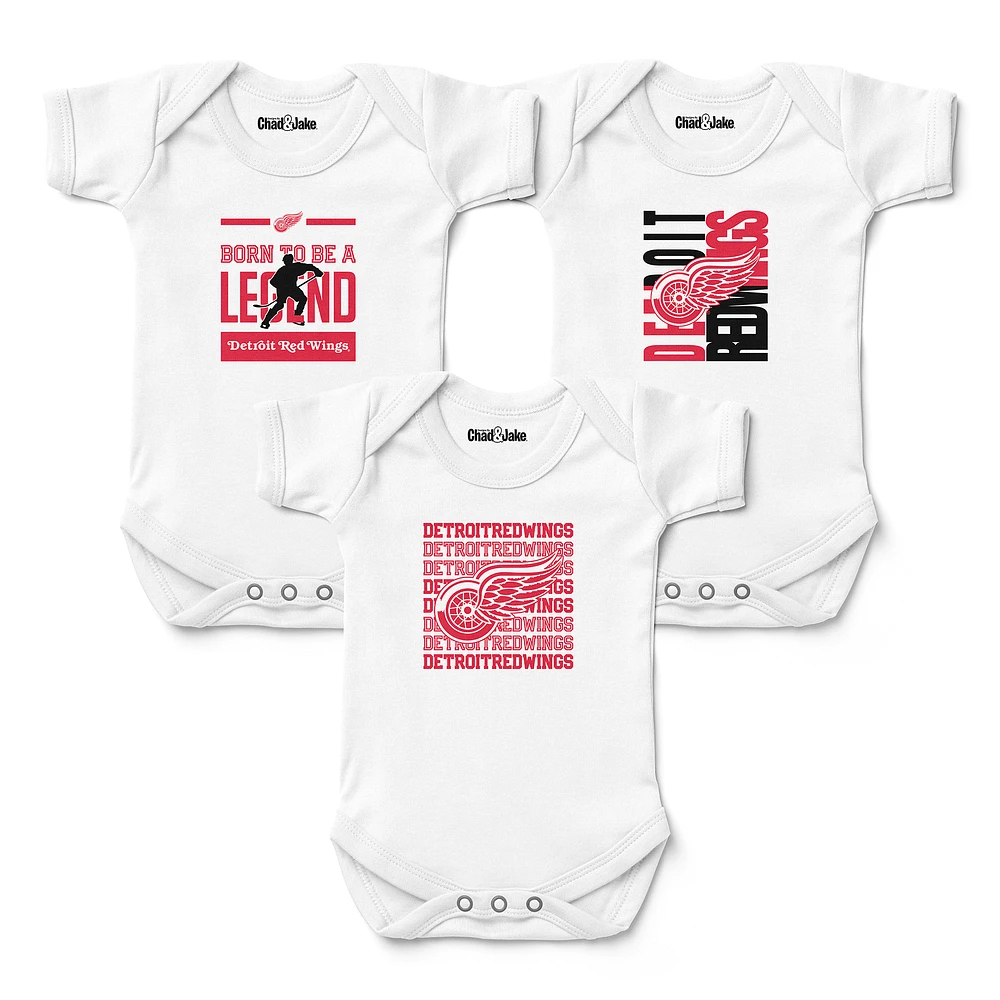 Newborn & Infant Chad Jake White Detroit Red Wings Three-Pack Bodysuit Set