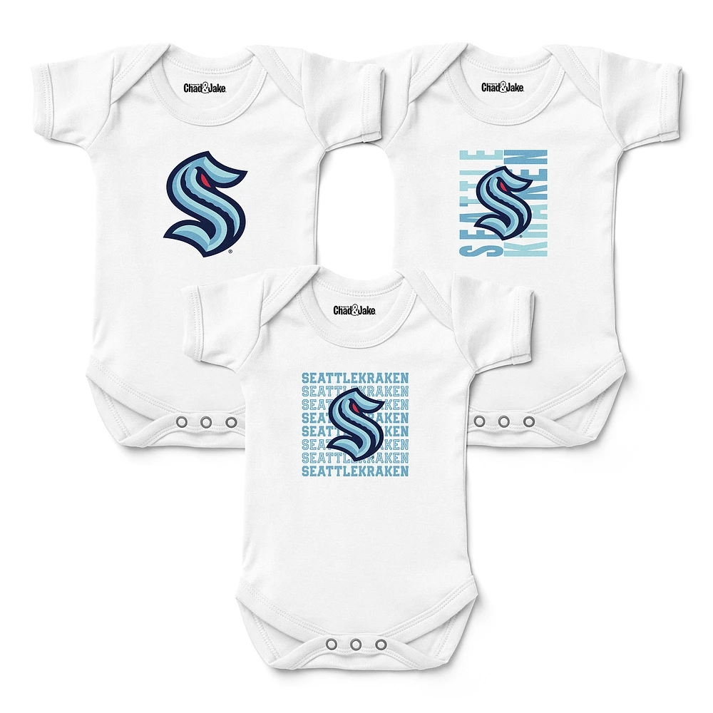 Newborn & Infant Chad Jake White Seattle Kraken Three-Pack Bodysuit Set