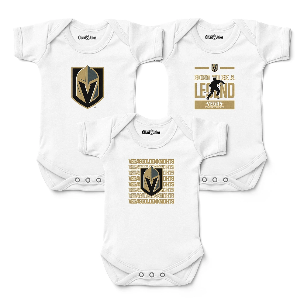 Newborn & Infant Chad Jake White Vegas Golden Knights Three-Pack Bodysuit Set