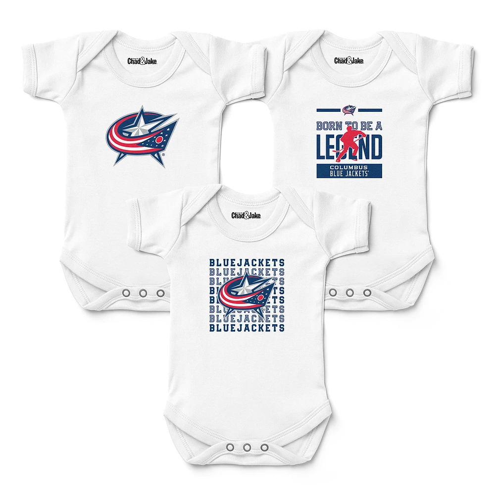 Newborn & Infant Chad Jake White Columbus Blue Jackets Three-Pack Bodysuit Set