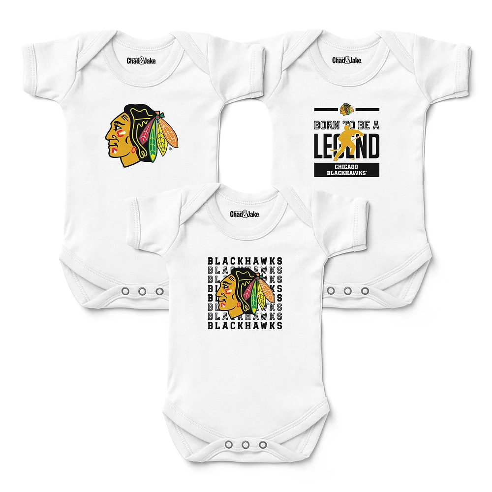 Newborn & Infant Chad Jake White Chicago Blackhawks Three-Pack Bodysuit Set