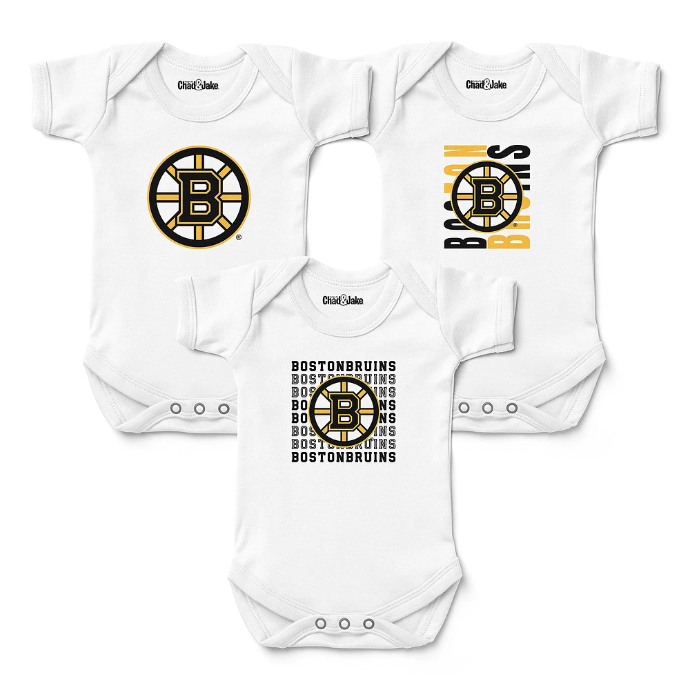 Newborn & Infant Chad Jake White Boston Bruins Three-Pack Bodysuit Set