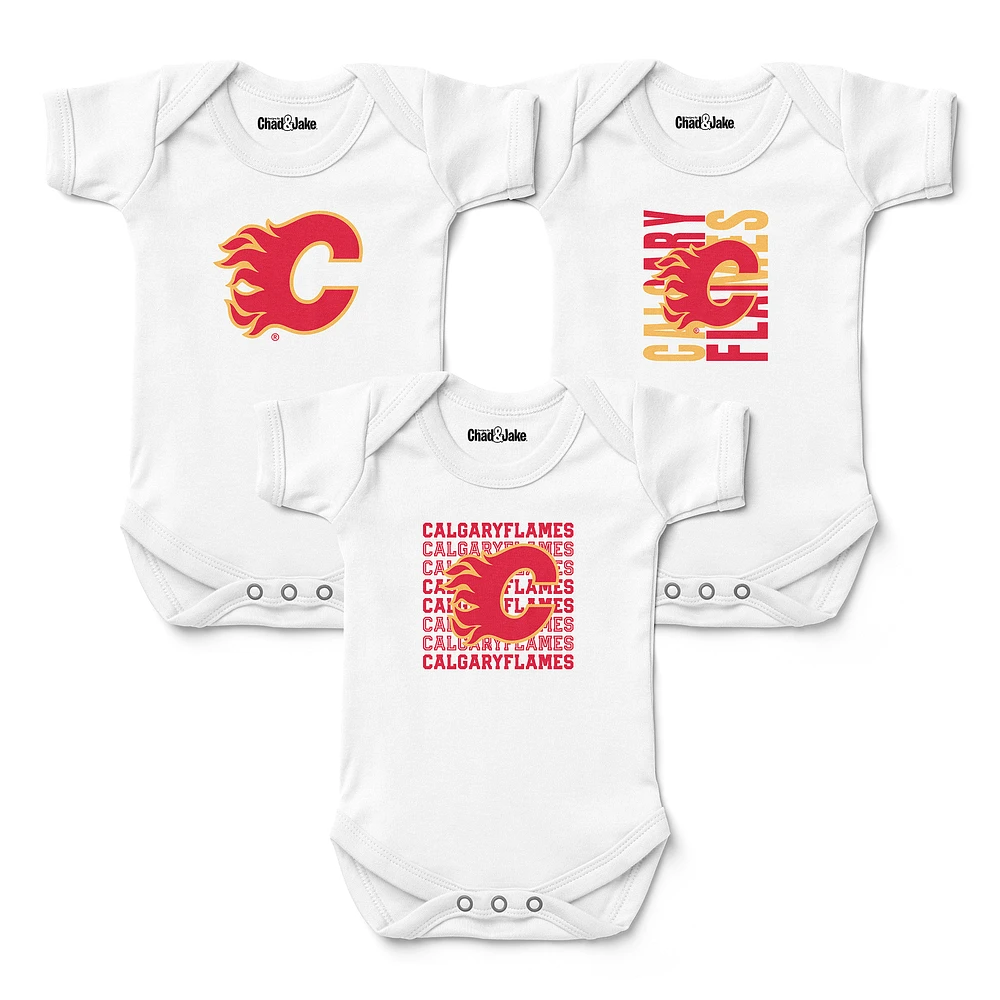 Newborn & Infant Chad Jake White Calgary Flames Three-Pack Bodysuit Set