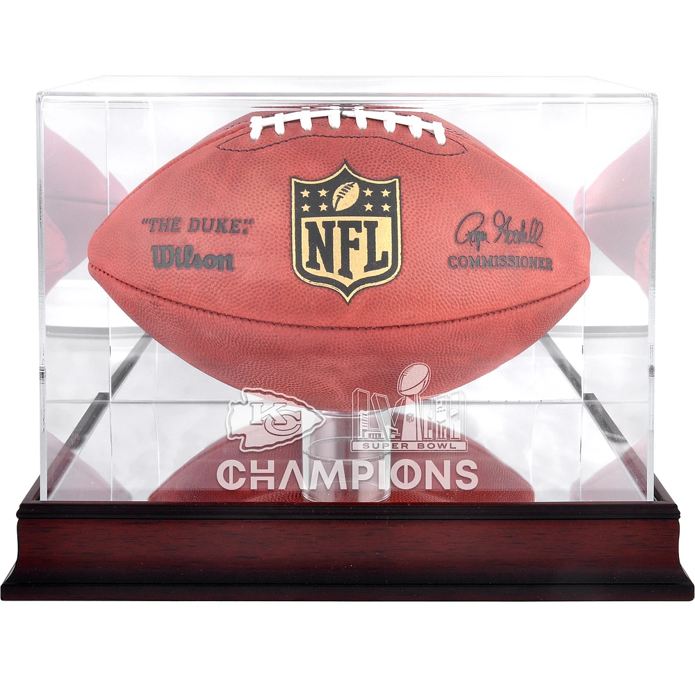 Kansas City Chiefs Super Bowl LVIII Champions Mahogany Football Logo Display Case
