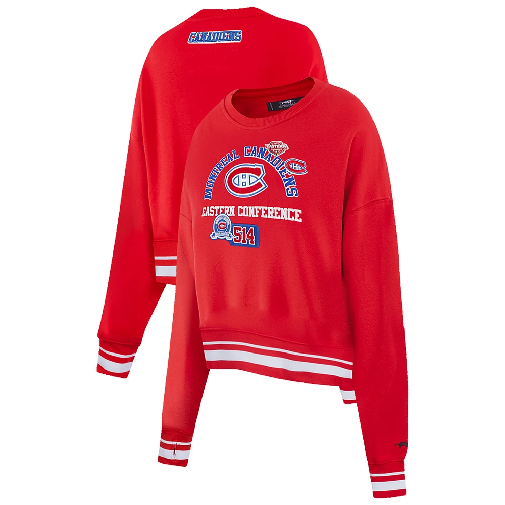 Women's Pro Standard Red Montreal Canadiens Area Code Cropped Pullover Sweatshirt