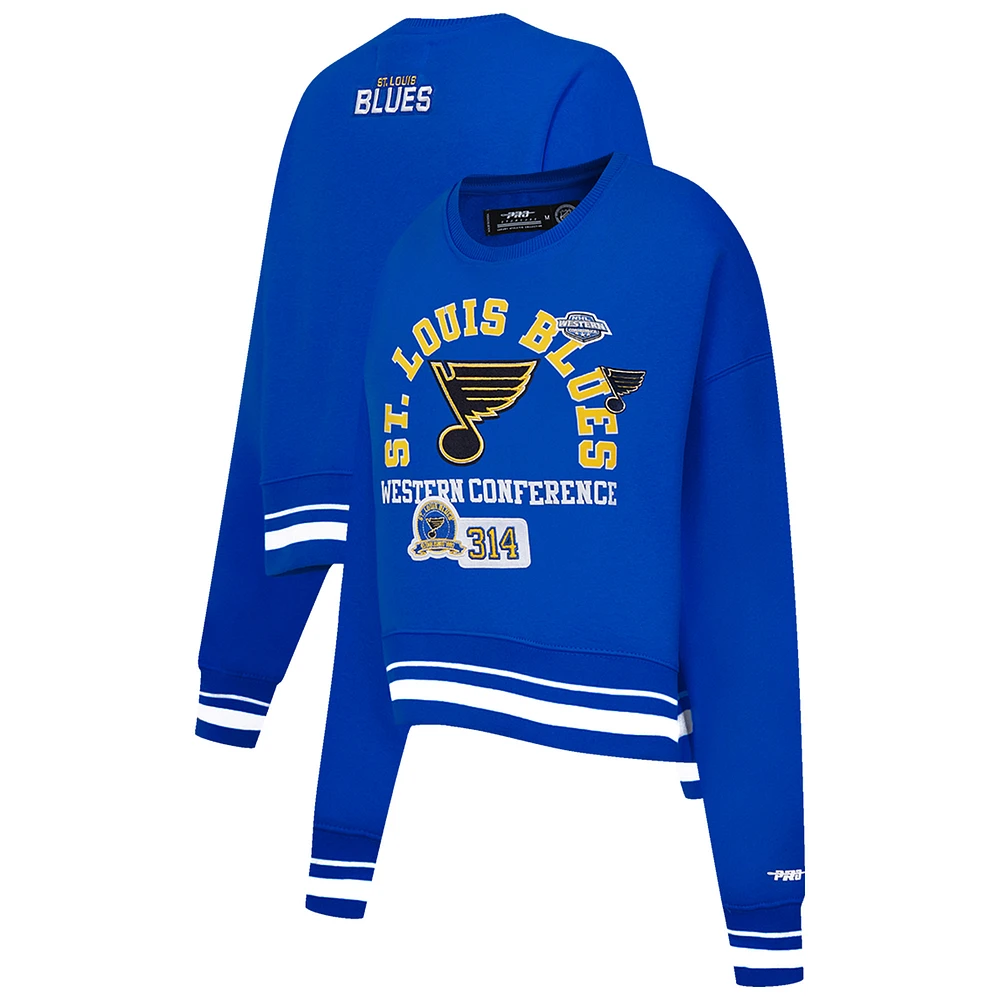 Women's Pro Standard Blue St. Louis Blues Area Code Cropped Pullover Sweatshirt