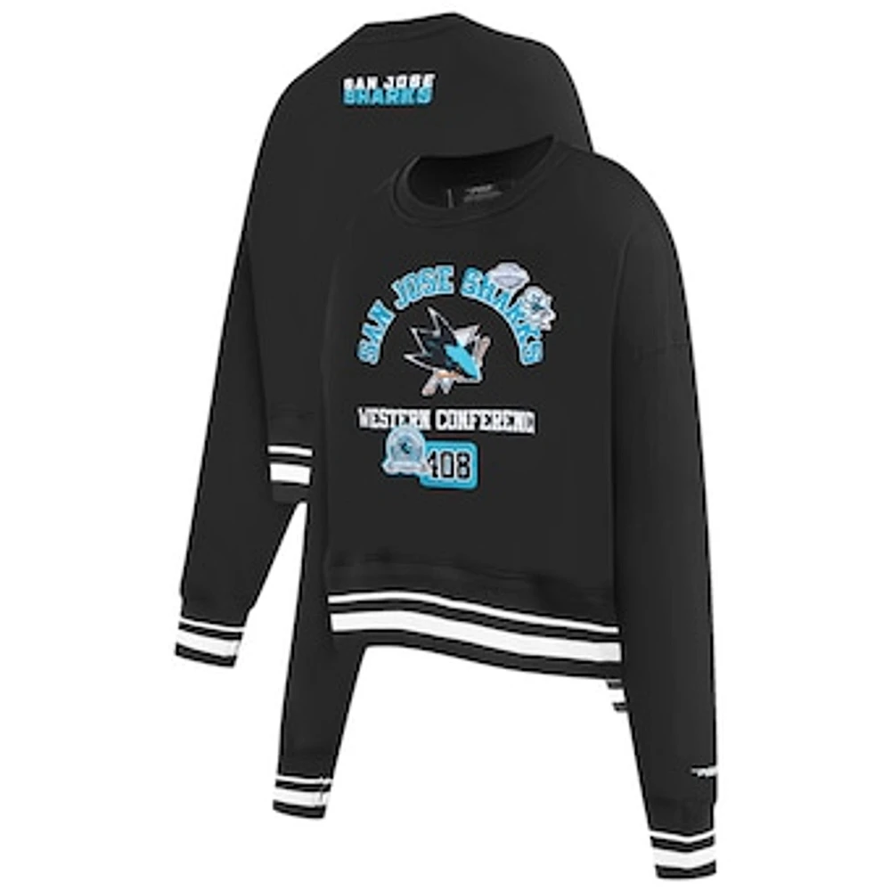 Women's Pro Standard Black San Jose Sharks Area Code Cropped Pullover Sweatshirt