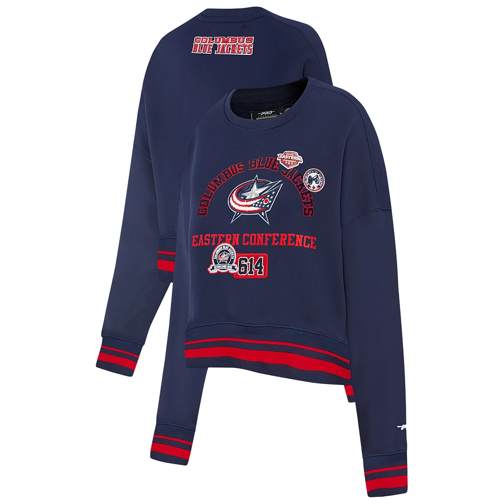 Women's Pro Standard Navy Columbus Blue Jackets Area Code Cropped Pullover Sweatshirt